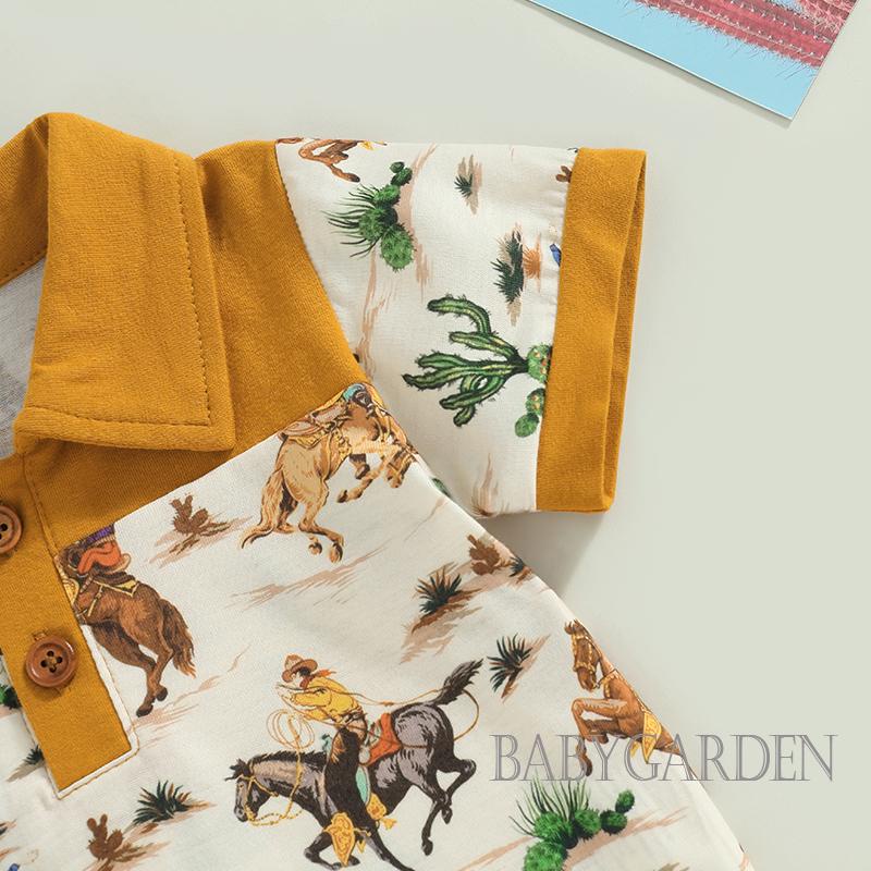 Áo Liền Quần Ngắn Tay Hình Bò Sữa / Cao Bồi Cho Bé Trai 0-18 Tháng Tuổi