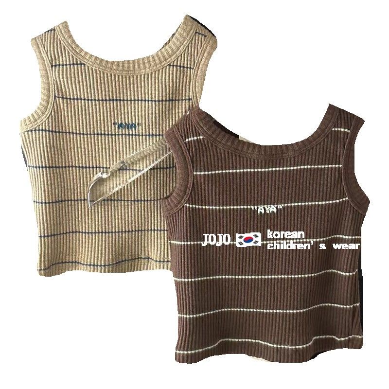 Áo Dệt Kim Hai Dây Họa Tiết Kẻ Sọc Thời Trang Mùa Hè Hàn Quốc Cho Bé Gái