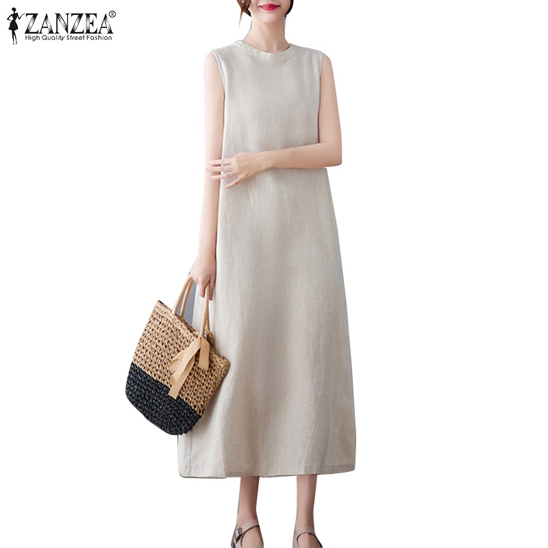 Đầm Dài Không Tay Cổ Tròn Thời Trang Cho Nữ