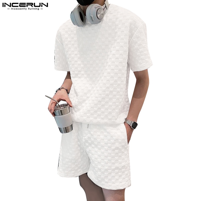 Bộ đồ hai mảnh INCERUN họa tiết kẻ sọc thời trang cho nam