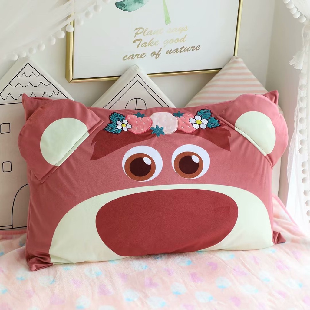 Ellen Lotso Vỏ Gối Đơn / Đôi 47 X 67Cm In Hình Gấu Dâu Tây Dễ Thương Có Thể Tháo Rờ