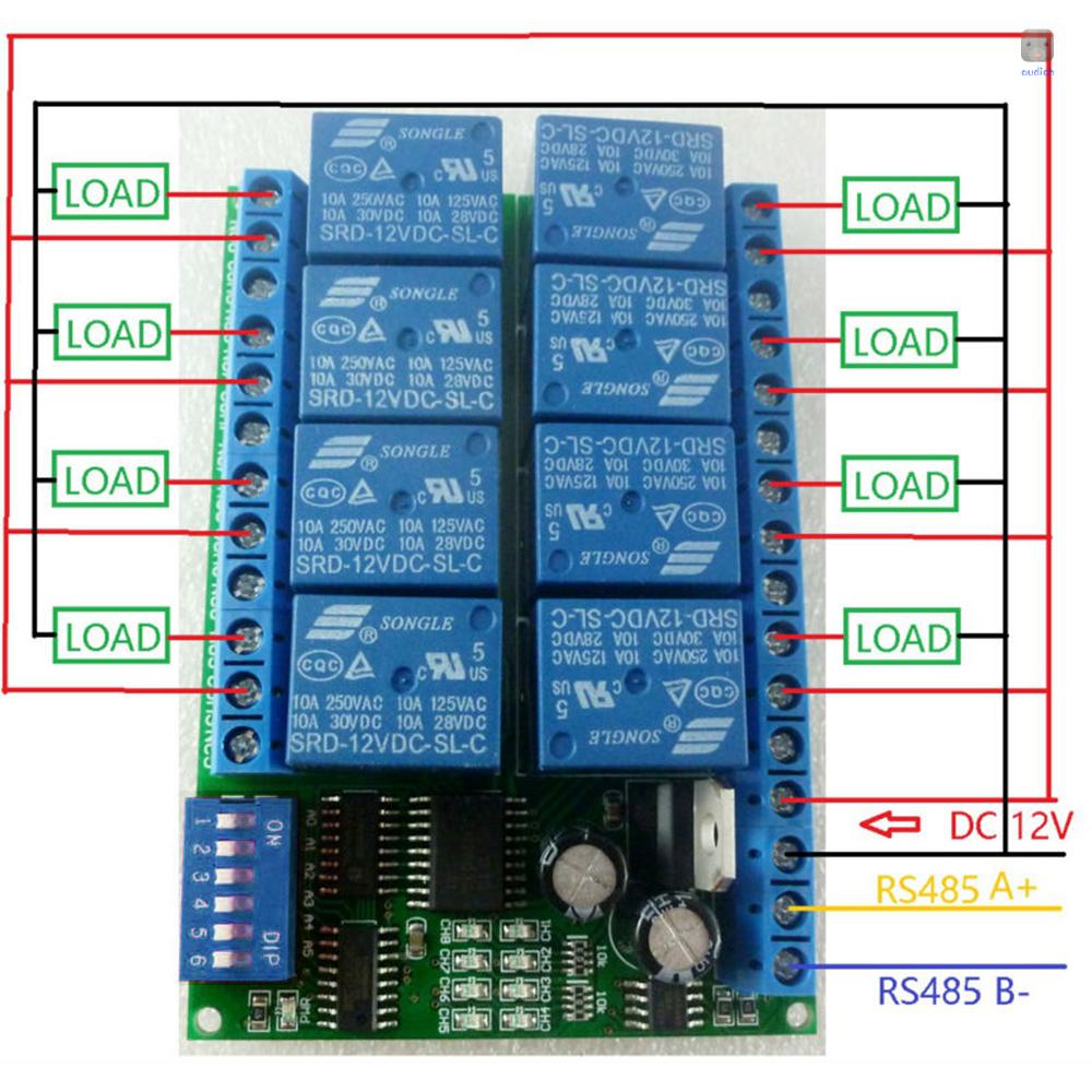 Rơ Le Modbus RTU Protocol 12V 8CH RS485 Cho Bảng Điều Khiển PLC