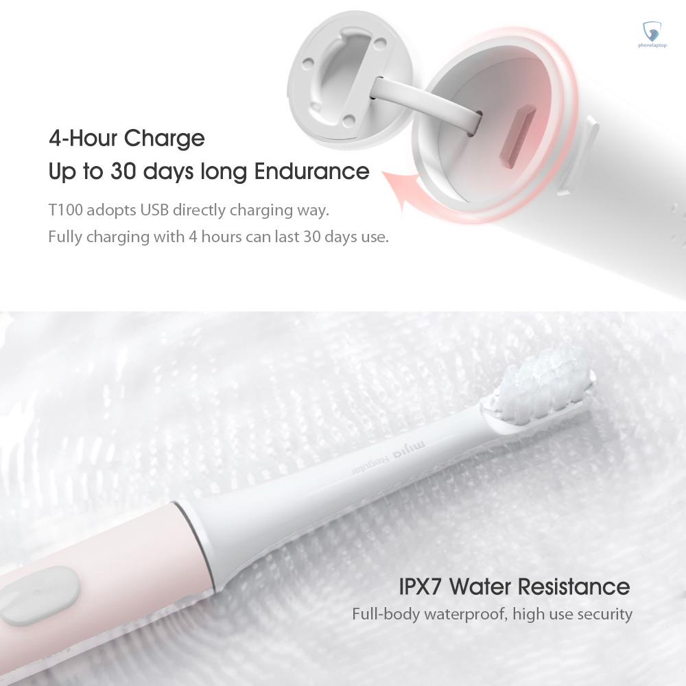 Bàn Chải Đánh Răng Tự Động Xiaomi Mijia T100 Sonic Sạc USB Chống Thấm Nước Kèm 1 Đầu Bàn Chải Đánh Răng