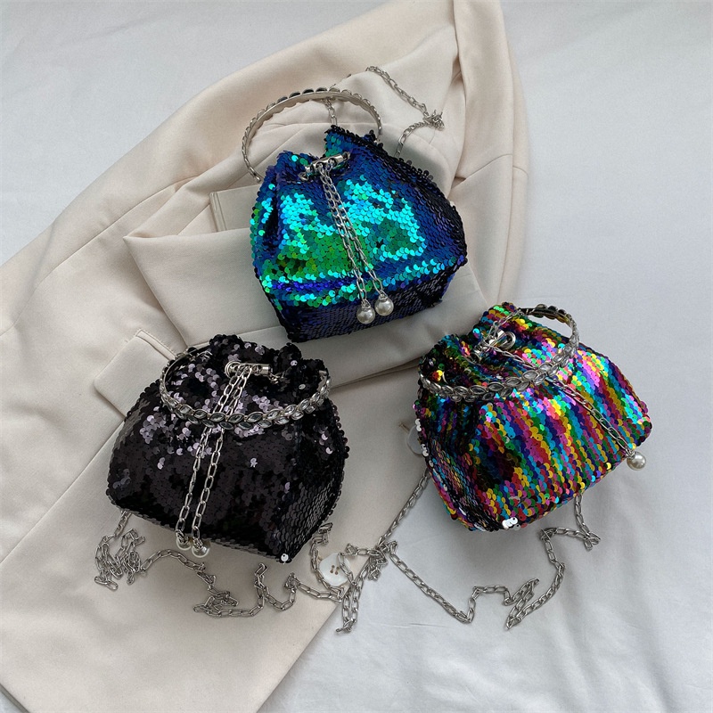 Túi Đeo JASMIN NOIR Chéo Dây Rút Đính Kim Sa Lấp Lánh Thời Trang Cho Nữ