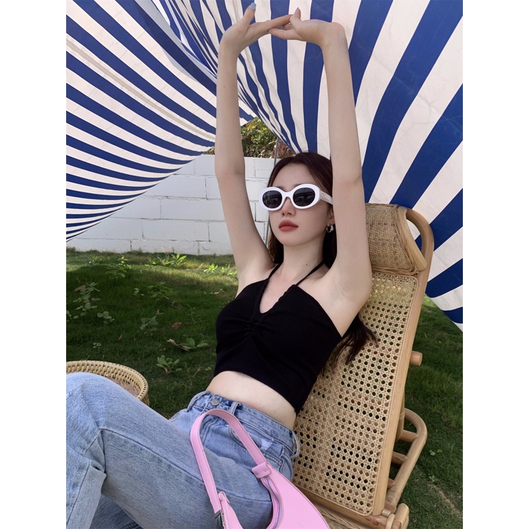 Áo Lửng Hai Dây Màu Trơn Khoét Lỗ Gợi Cảm Thời Trang Mùa Hè Cho Nữ