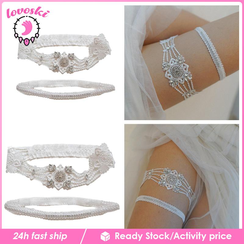 Set 2 Đai Nịt Bít Tất Ren Đính Đá Cho Cô Dâu