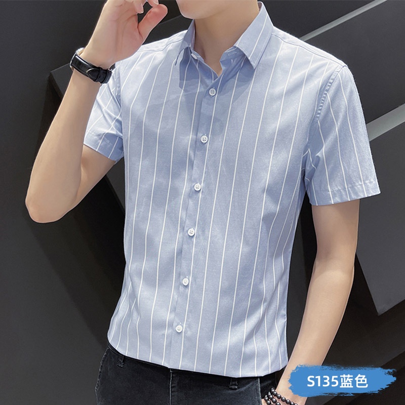 Áo Sơ Mi Lụa Tay Ngắn Họa Tiết Kẻ Sọc Thời Trang Mùa Hè Phong Cách Anh Quốc Mới Cho Nam