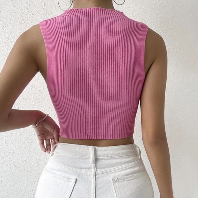 Áo Croptop Dệt Kim Không Tay Màu Trơn Gợi Cảm Cho Nữ