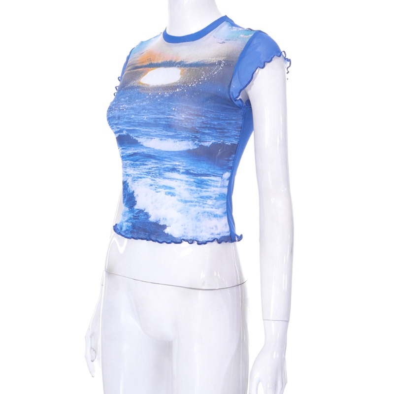 Áo Sơ Mi Tay Ngắn Phối Lưới Xuyên Thấu Phong Cách Hàn Quốc Thời Trang Mùa Hè Cho Nữ Y2k 2023 Cr