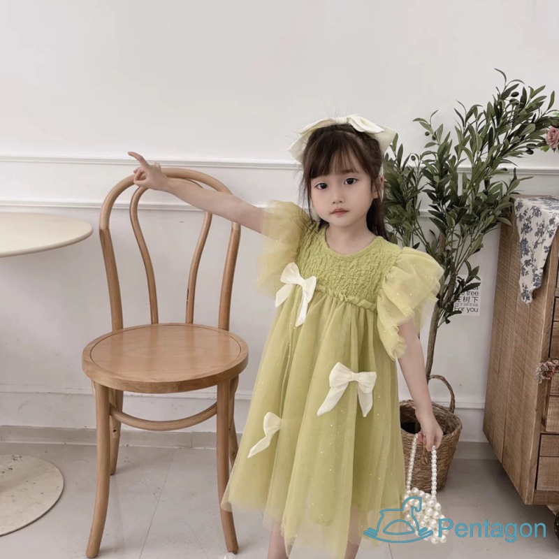 Đầm Vải Gạc Thông Thoáng Màu Xanh Lá Cây Thời Trang Mùa Hè Hàn Quốc Dễ Thương Dành Cho Bé Gái