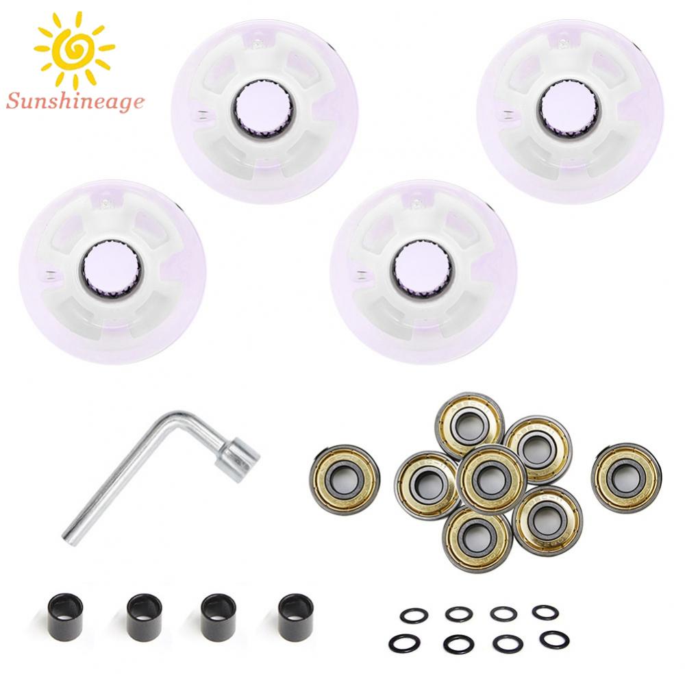 Bánh Xe Trượt Patin Bằng PU + Thép Có Đèn LED Phát Sáng Màu Trắng / Xanh Dương / Hồng Kèm Cờ Lê
