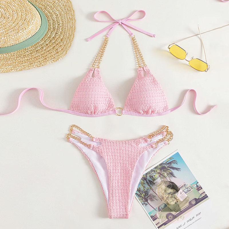 Bikini Mắt Xích Nối Dây Hình Tam Giác Cắt Cao Cho Nữ