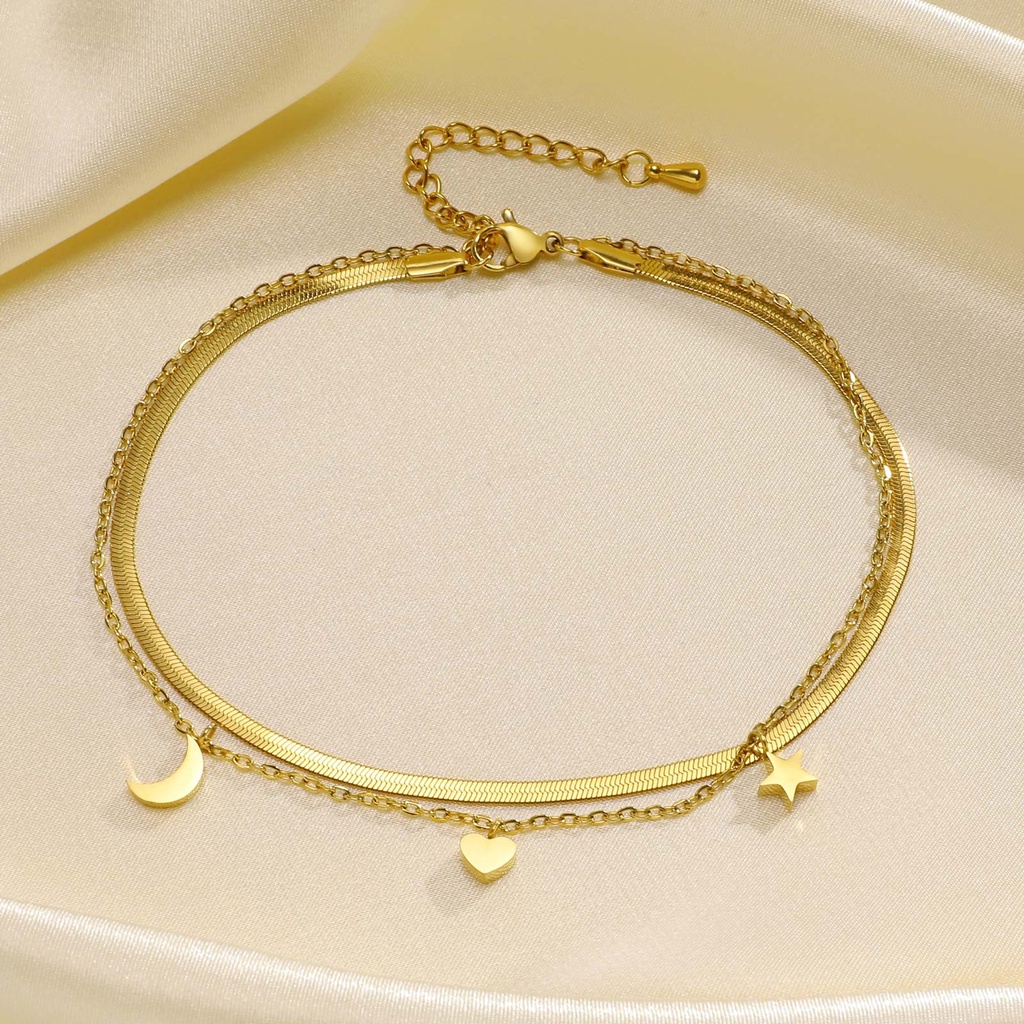 Lắc Chân Hai Lớp Hình Ngôi Sao / Mặt Trăng / Trái Tim Dạng Chuỗi Rắn Xỏ Hạt Màu Vàng Kim