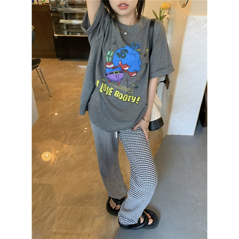 Đầm Thun Midi Tay Ngắn Dáng Rộng In Họa Tiết Cổ Điển Thời Trang Mùa Hè Xinh Xắn Cho