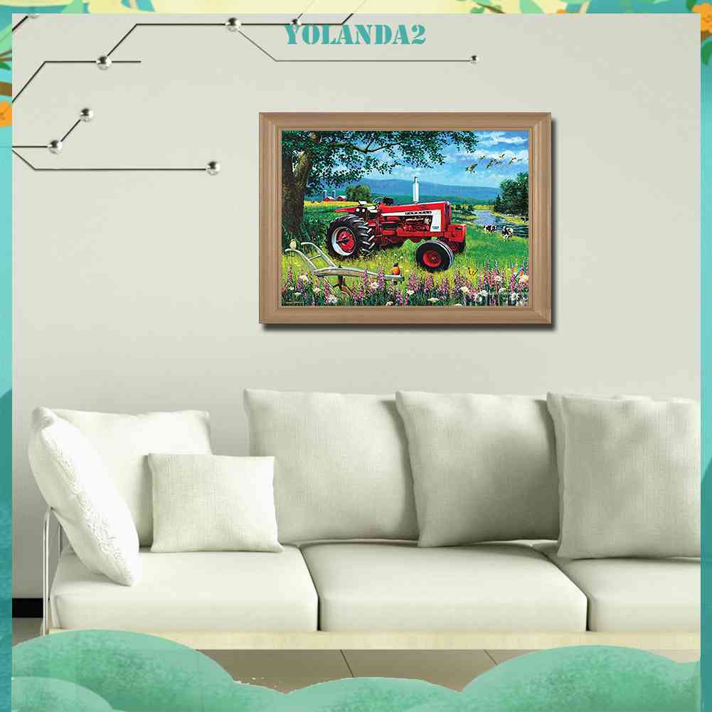 Tranh Đính Đá Kim Cương Toàn Bộ 5D DIY Hình Xe Tải Màu Đỏ