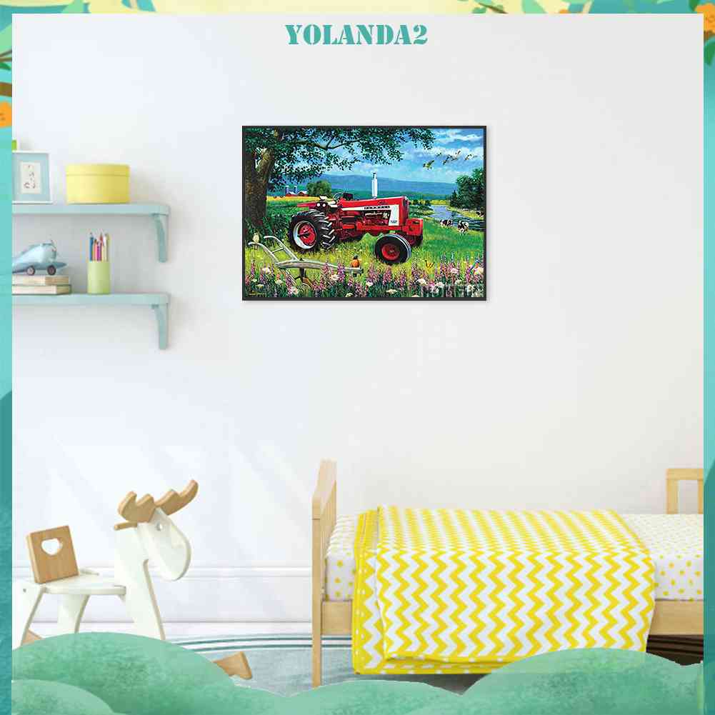 Tranh Đính Đá Kim Cương Toàn Bộ 5D DIY Hình Xe Tải Màu Đỏ