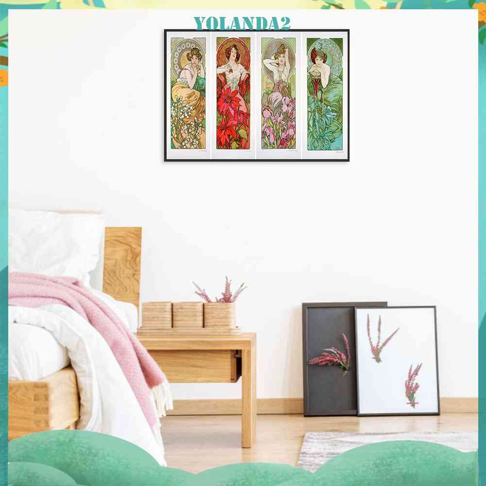 Tranh Đính Đá Kim Cương Toàn Bộ Bốn Mùa Hình Vẽ Người Phụ Nữ Trang Trí