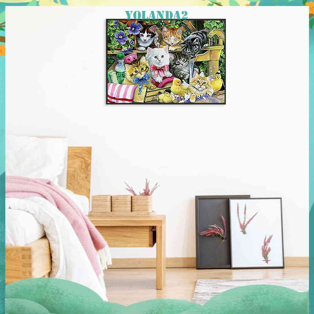 Tranh Đính Đá Kim Cương Toàn Bộ 5D DIY Hình Vẽ Mèo Trang Trí Nhà Cửa