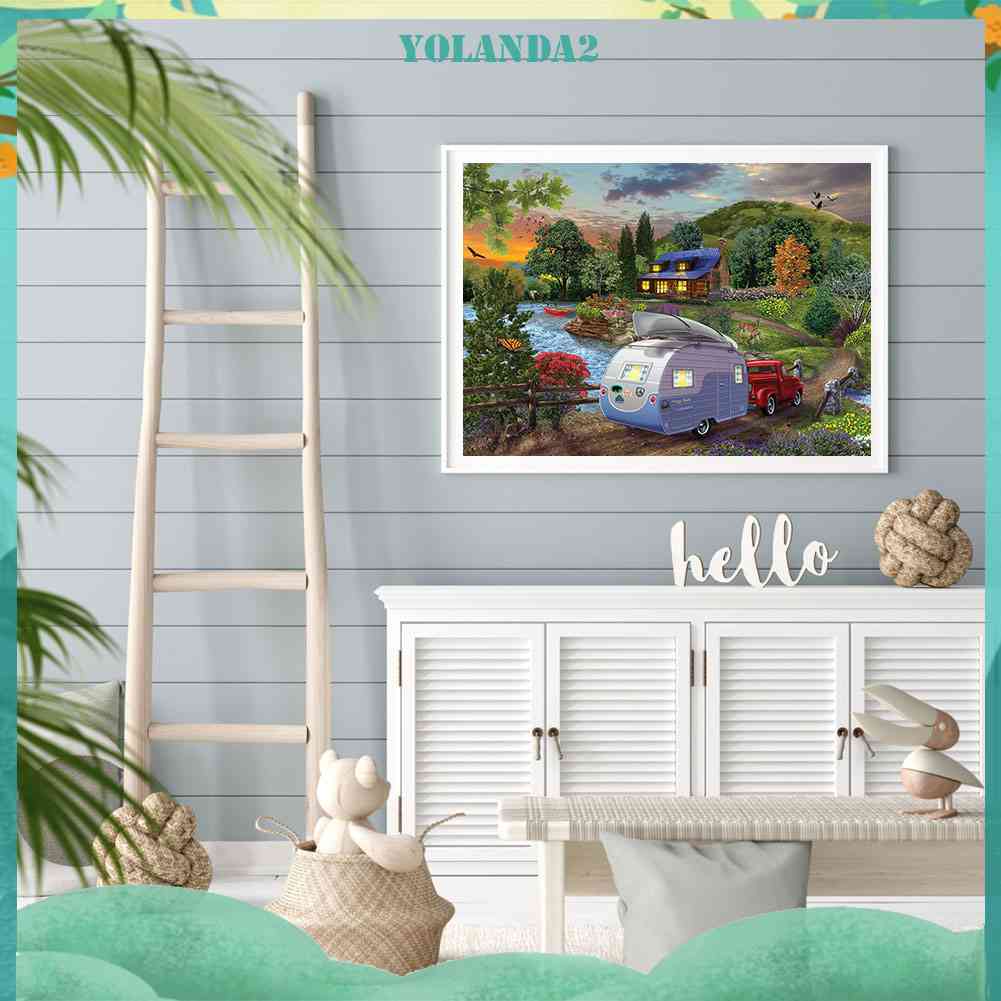 Bộ Tranh Đính Đá 5D Toàn Diện Họa Tiết Hồ Cắm Trại Độc Đáo DIY Dùng Trang Trí