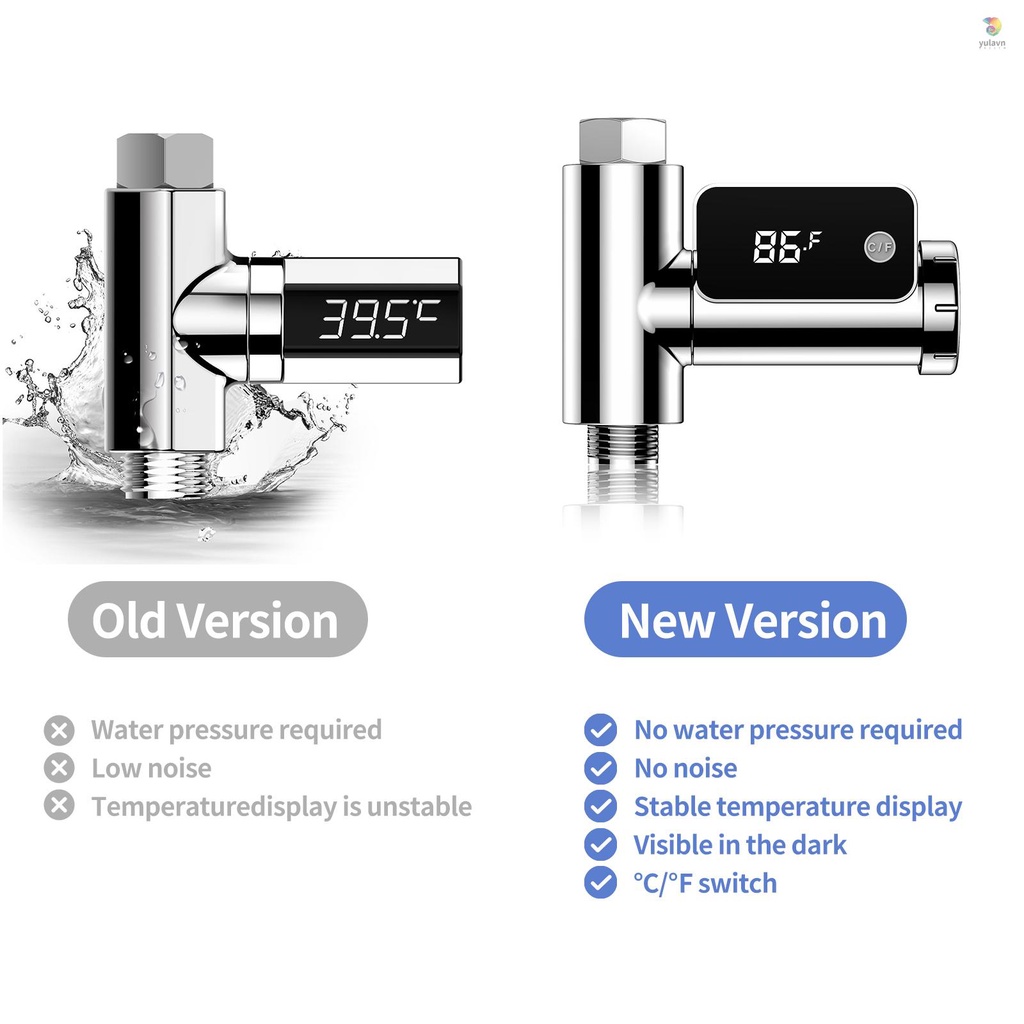 Nhiệt Kế Kỹ Thuật Số Đèn LED 0~1000 Cho Nhà Tắm°C (41~185°FNhiệt Kế Đo Nhiệt Độ Nước Tắm Cho Bé Có Màn Hình Hiển Thị Celsius / Fahrenheit Xoay 360 Độ