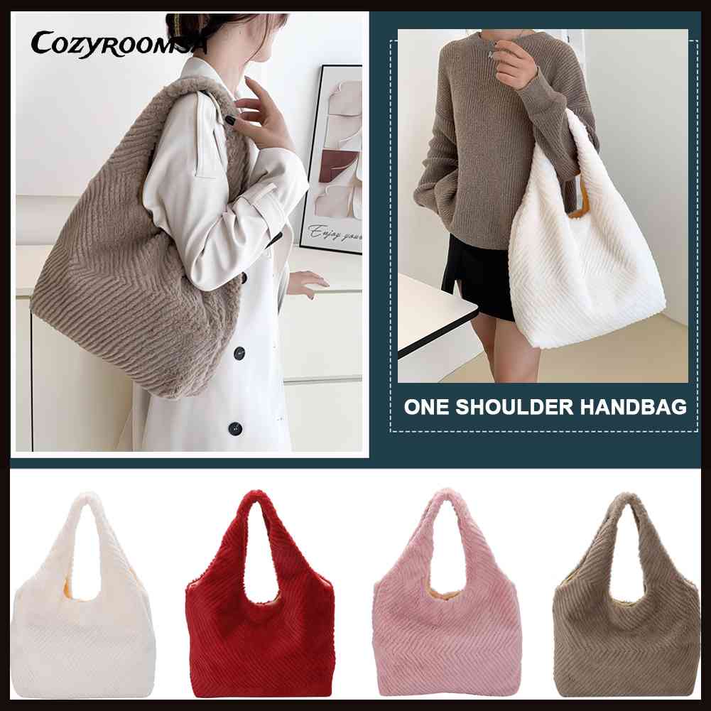 Túi Tote Đeo Vai Phủ Lông Mềm Mại Màu Trơn Thời Trang Thu Đông Cho Nữ