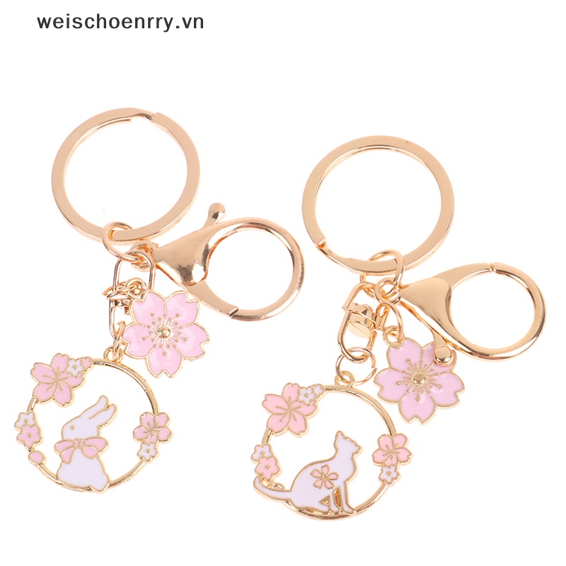 Móc Khóa Hình Thỏ / Mèo / Hoa Tráng Men Dễ Thương Dùng Làm Quà Tặng