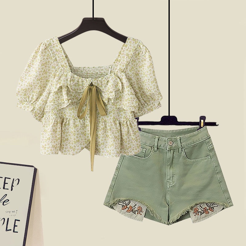Set Áo Sơ Mi Và Quần Short Lưng Cao Họa Tiết Hoa Tươi Mới Thời Trang Mùa Hè 2023
