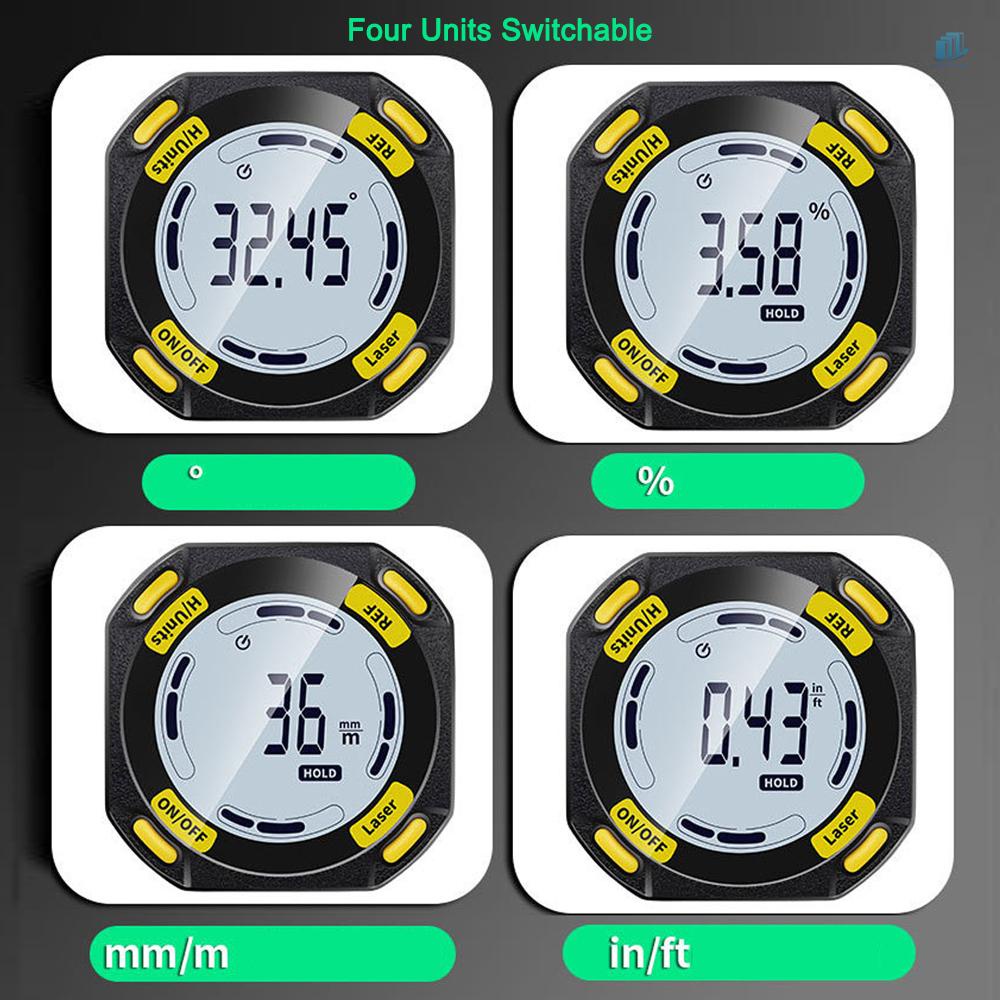 (s2mwvn) Máy Dò Góc Kỹ Thuật Số 5 Mặt Có Nam Châm Mạnh 4 * 90° Đồng Hồ Đo Tốc Độ 4 Đường Laser Có Thể Điều Chỉnh