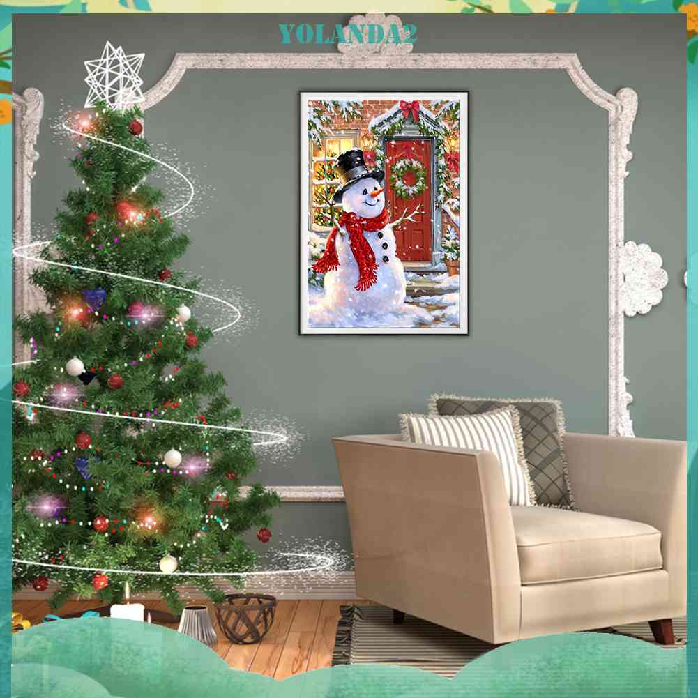 Tranh Đính Đá Kim Cương Toàn Bộ 5D DIY Hình Người Tuyết Giáng Sinh
