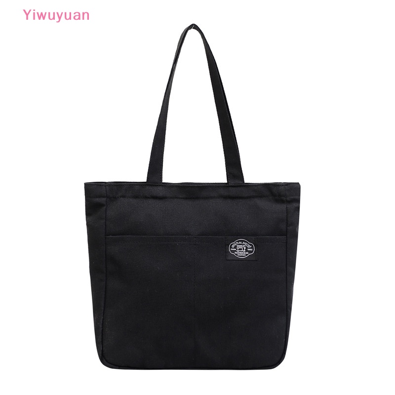 < Yiwuyuan > Túi Xách Tote Bằng Vải Canvas Màu Trơn Thiết Kế Đơn Giản Sức Chứa Lớn Có Thể Tái Sử Dụng Cho Nữ