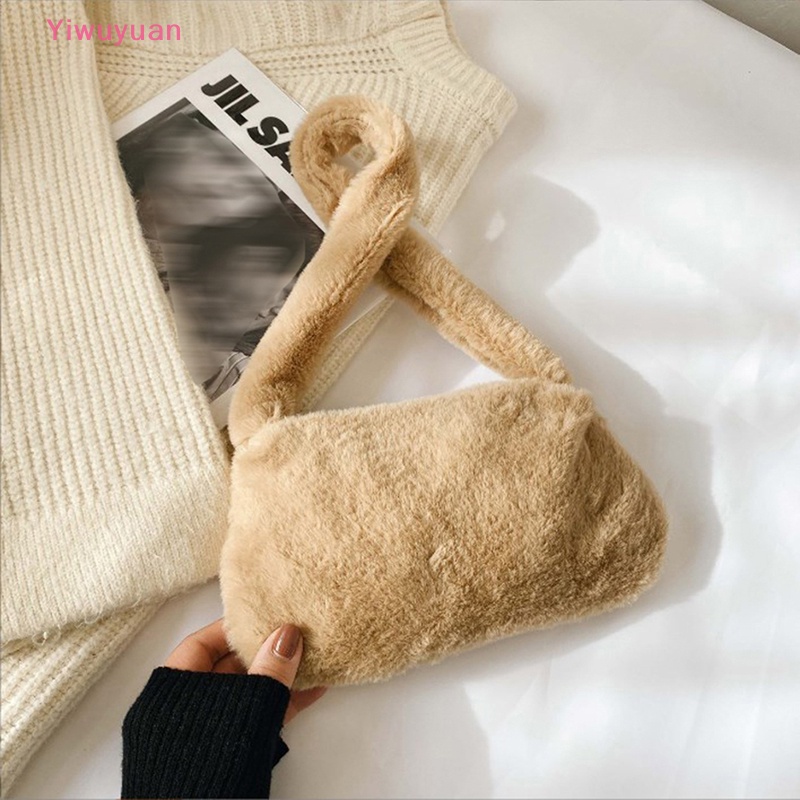 < Yiwuyuan > Túi Đeo Vai / Kẹp Nách Mini Phủ Lông Giả Mềm Mại In Họa Tiết Da Báo Thời Trang Mùa