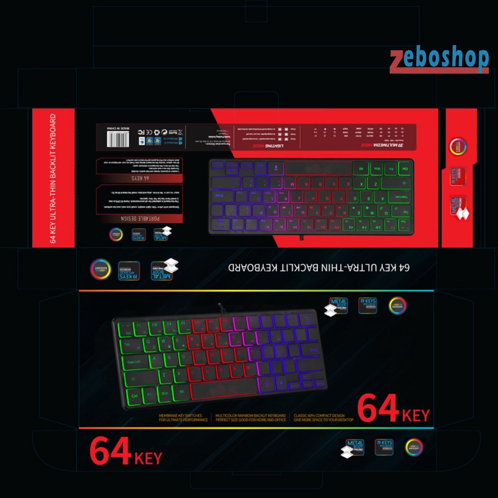 Bàn Phím Chơi Game 64 Phím Có Dây Và Đèn Nền RGB Dành Cho Laptop