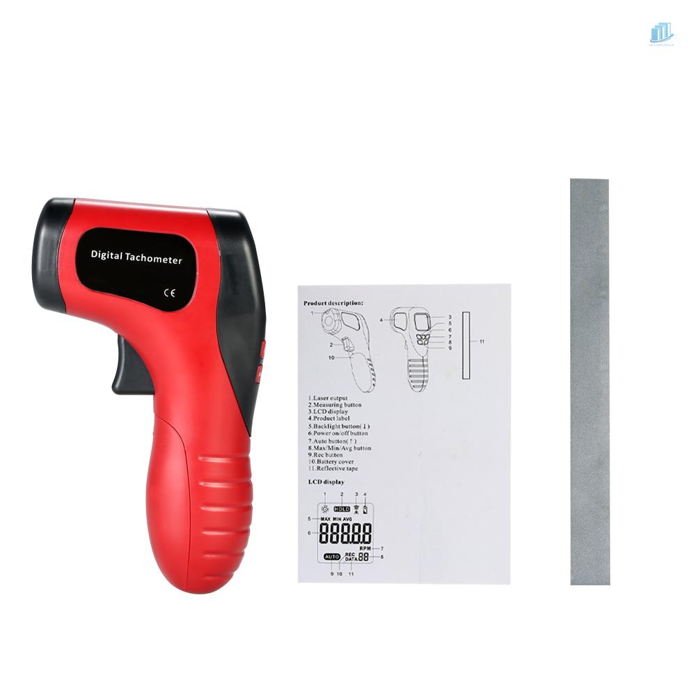 Đồng Hồ Đo Tốc Độ Điện Tử Laser Màn Hình LCD Kỹ Thuật Số Không Tiếp Xúc Phạm Vi 2.5-9999Rpm Kèm 1 Cuộn Băng Phản Quang