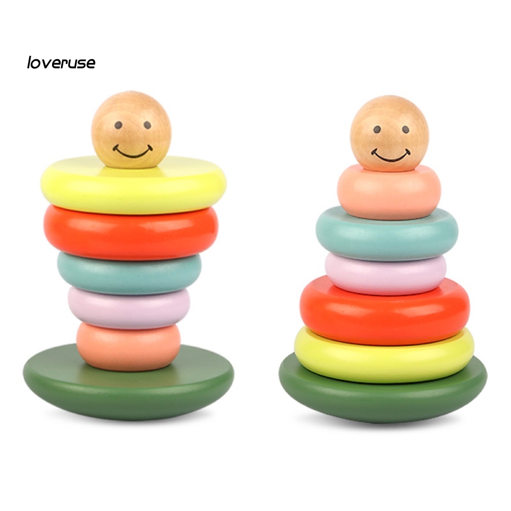 Bộ Đồ Chơi Xếp Chồng Vòng Gỗ Màu Cầu Vồng Giáo Dục Sớm Cho Bé