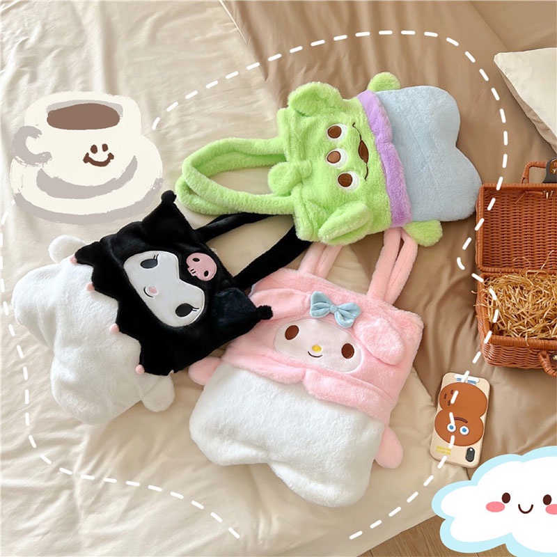 SANRIO One Túi Xách Đeo Vai Phủ Bông Mềm Thời Trang Đáng Yêu Dành Cho Nữ