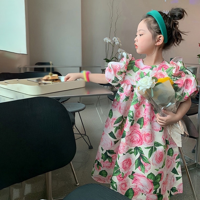 Đầm Công Chúa Tay Phồng Cổ Tròn Thân Thiện Với Da Thoáng Khí Phong Cách Hàn Quốc Cho Nữ