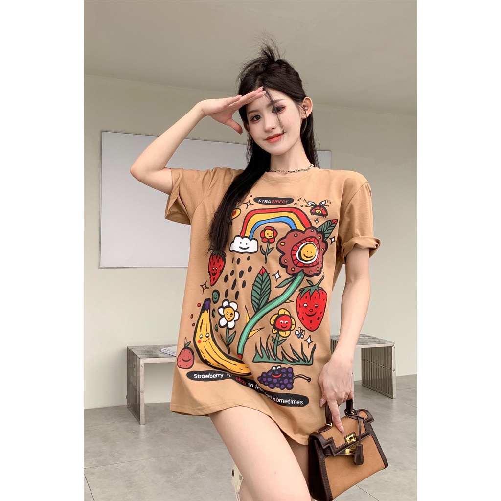 Áo Thun Tay Ngắn Dáng Rộng In Họa Tiết Hoạt Hình Thời Trang Mùa Hè