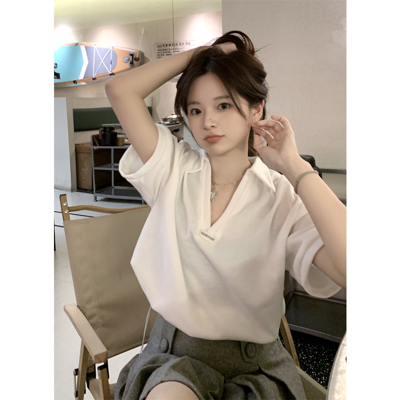 Áo Thun Polo Tay Ngắn Chất Liệu Cotton Phong Cách Hàn Quốc Thời Trang Cho Nữ
