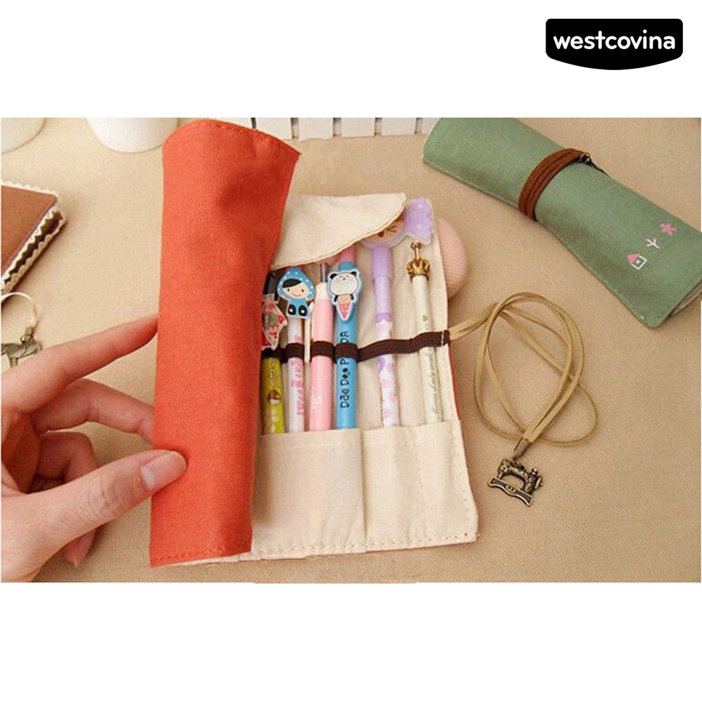 [COD]♪Túi Cuộn Đựng Cọ Trang Điểm Bằng Vải Canvas Sáng Tạo