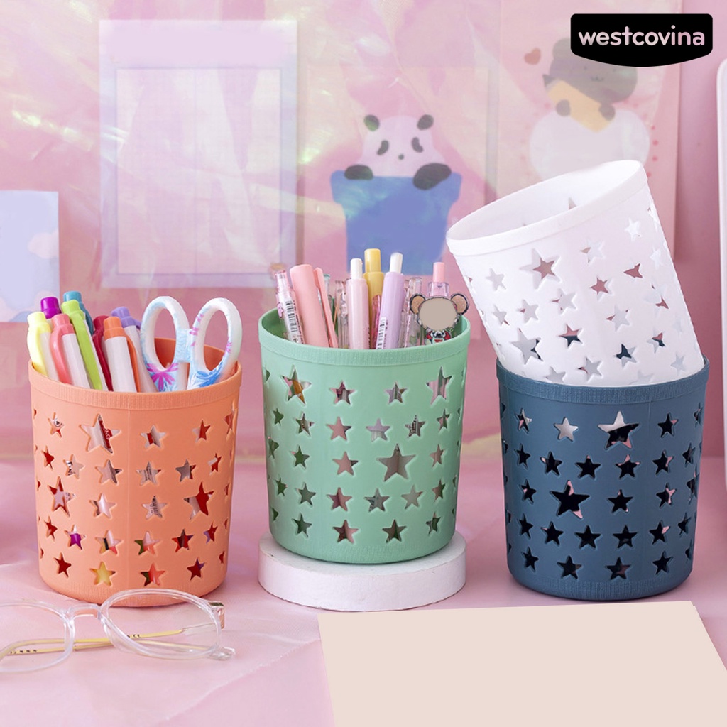[COD]♪Hộp Đựng Bút Hình Trụ Rỗng Sức Chứa Lớn Đa Năng Họa Tiết Ngôi Sao Cho Văn Phòng