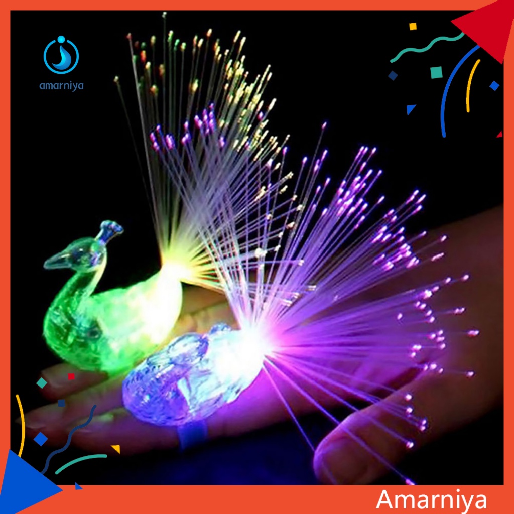 Set 3 Nhẫn Hình Chim Công Có Đèn Phát Sáng