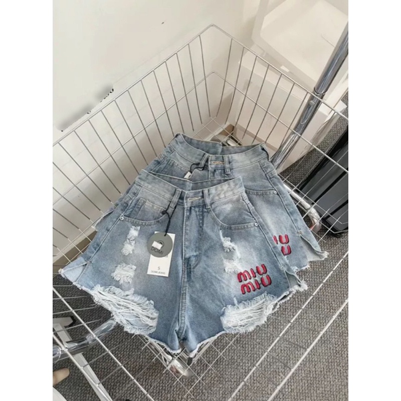 Quần short đùi Jean Miu Miu , Quần short nữ chất jean ống rách, quần sooc bò nữ rách ống vải bò bền đẹp 🦋🦋🦋 Ly alohas