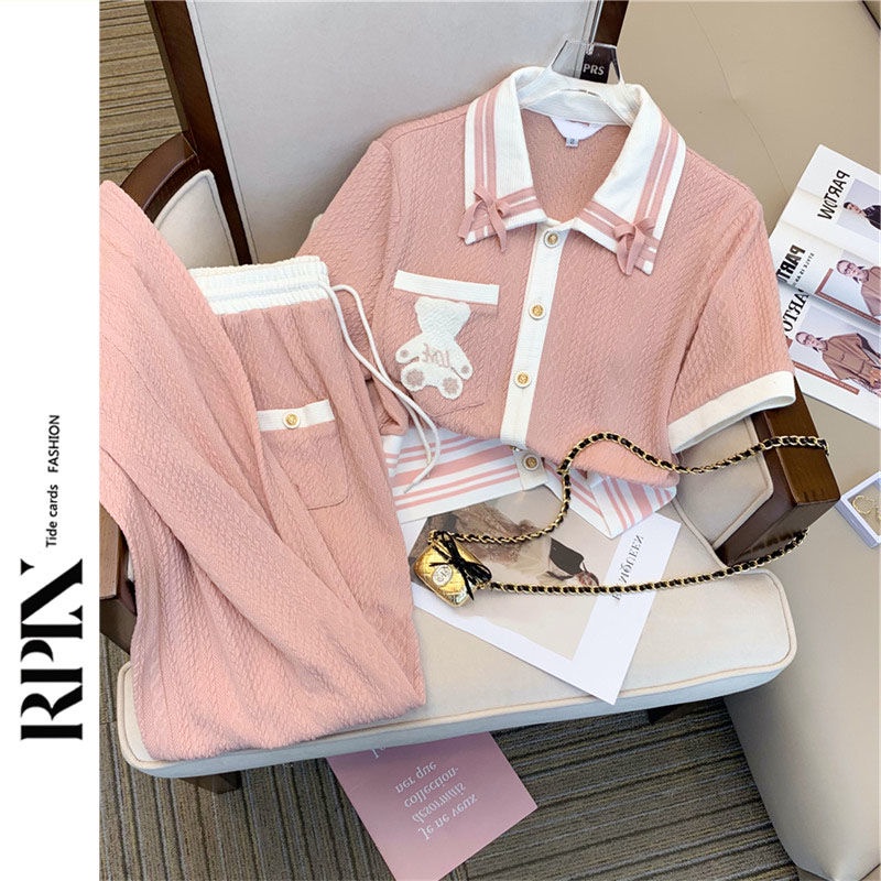 Bộ Đồ Thể Thao Dệt Kim Cổ Búp Bê Phong Cách Phương Tây Thời Trang Mùa Hè Cho Nữ