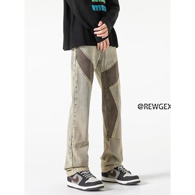 Quần denim Ống Đứng Màu Vàng Phong Cách Đường Phố Cá Tính