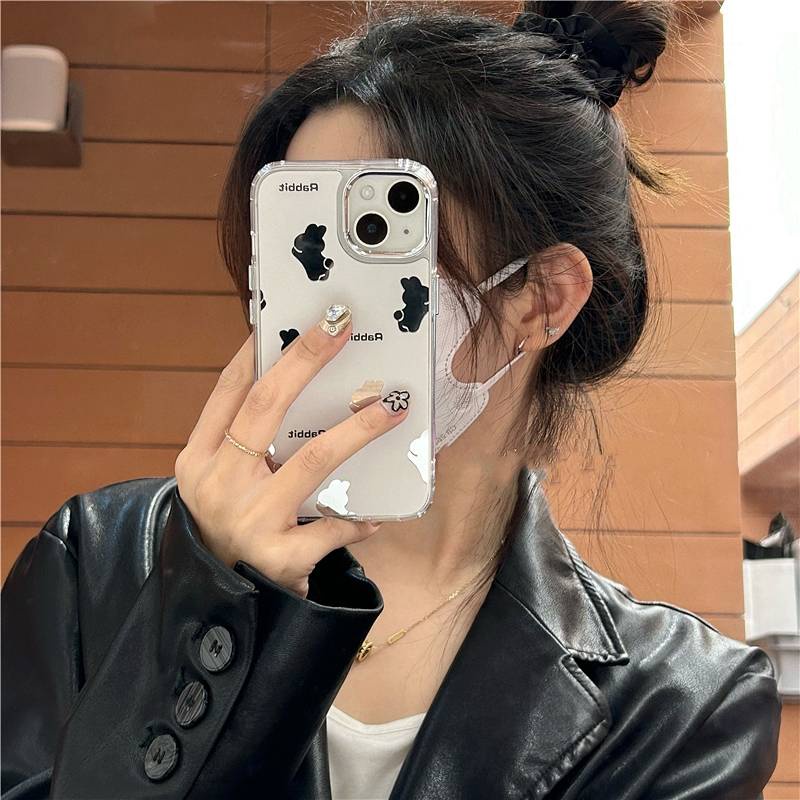 Ins Electroplated Mirror Bunny Apple 13 Phone Case Iphone11 Cute 14Promax Cartoon 12 Drop-Resistant K3Yo