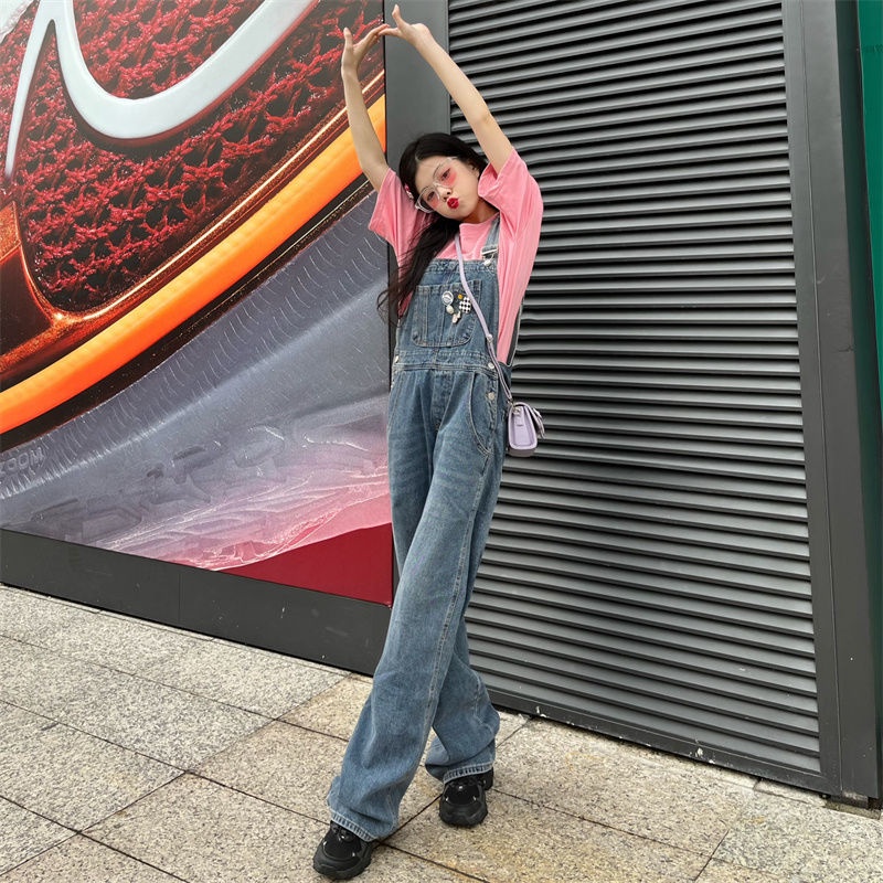 Jumpsuit Denim Ống Rộng Lưng Cao Thời Trang Hàn Quốc Đơn Giản Dành Cho Nữ 2023
