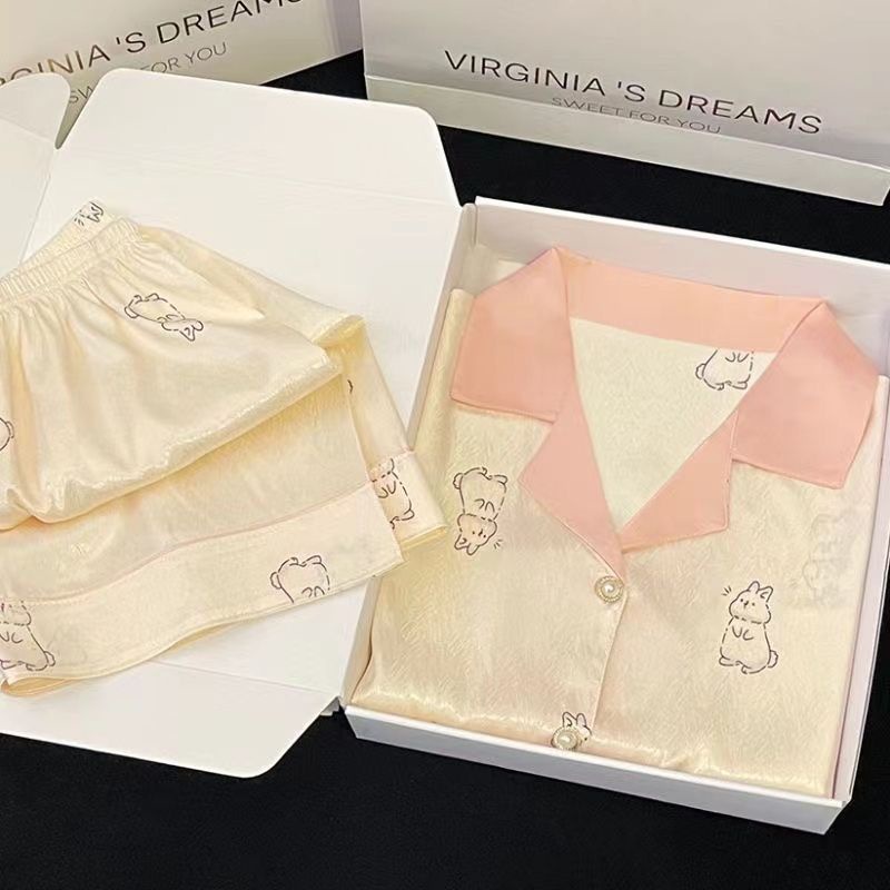 Bộ Đồ Ngủ Ngắn Tay Bằng Lụa Mát Thời Trang Mùa Hè Hàng Mới 2023 Dành Cho Bạn Nữ