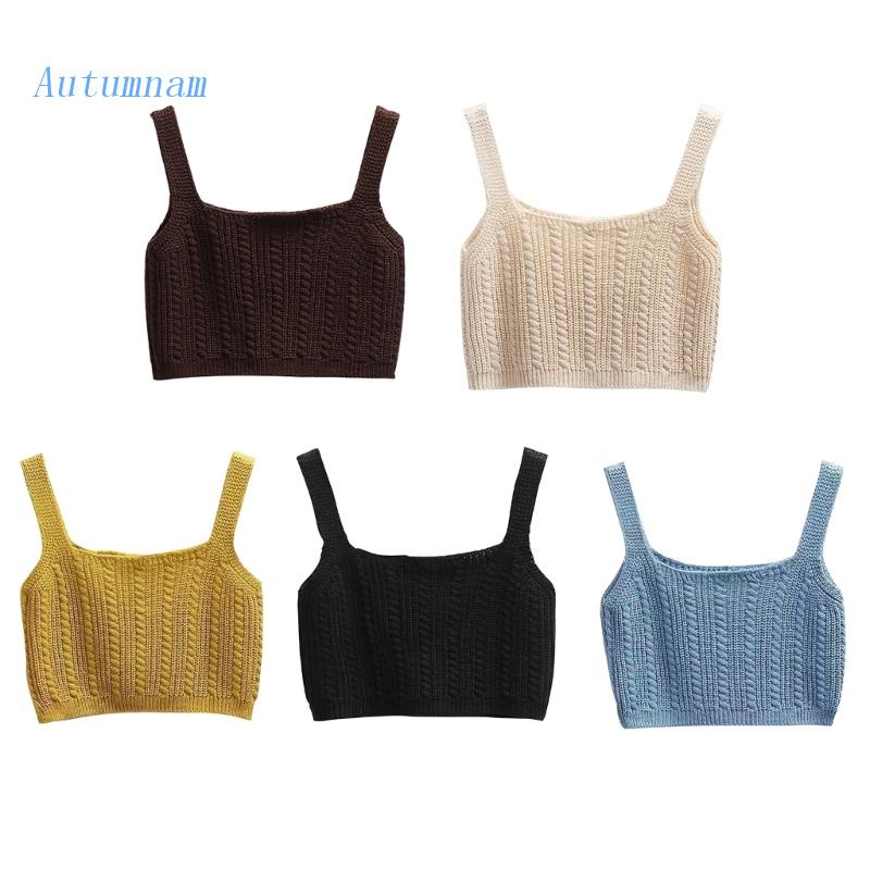 Áo Croptop Dệt Kim Sát Nách Cổ Vuông Màu Sắc Ngọt Ngào Thời Trang Cho Nữ