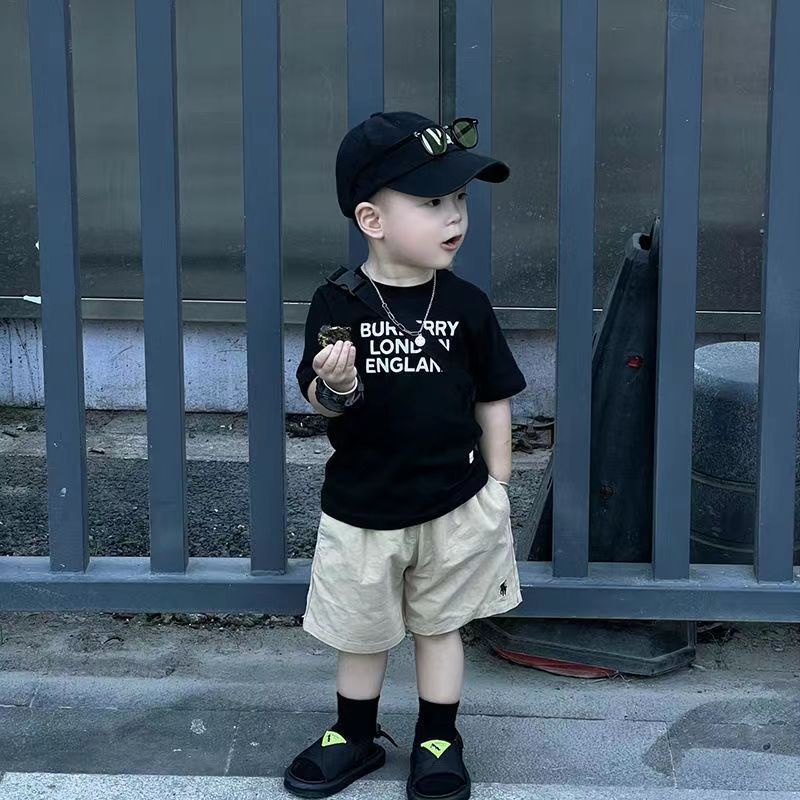 Bộ Áo Thun Cotton Tay Ngắn In Chữ + Quần Ngắn Thoải Mái Thời Trang Mùa Hè Cho Bé Trai