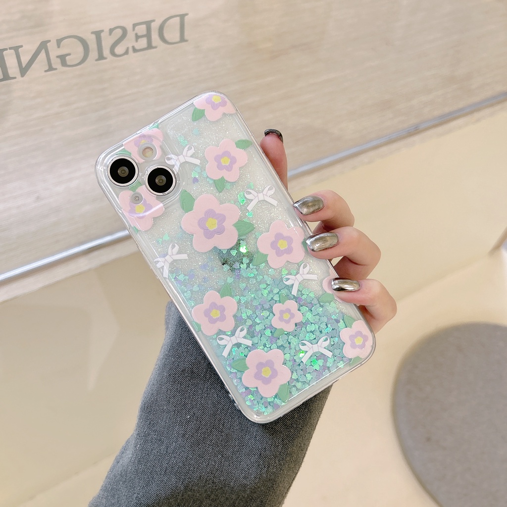 Ốp Điện Thoại TPU Dẻo Trong Suốt Họa Tiết Hoa / Nơ Có Nước Kim Tuyến Lấp Lánh Cho iPhone11 12 13 14 Pro Max